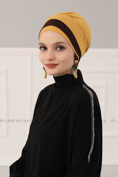 Elsa - Sennepsgul & Brun Bomuld Turban