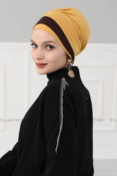 Elsa - Sennepsgul & Brun Bomuld Turban