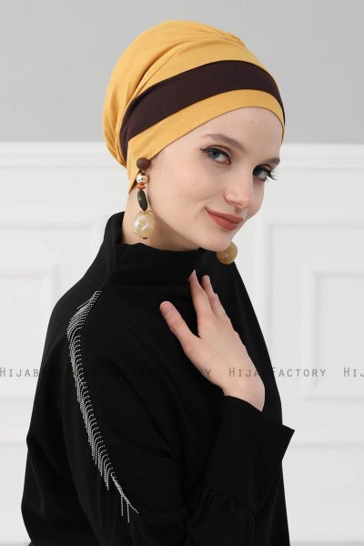 Elsa - Sennepsgul & Brun Bomuld Turban