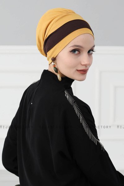 Elsa - Sennepsgul & Brun Bomuld Turban