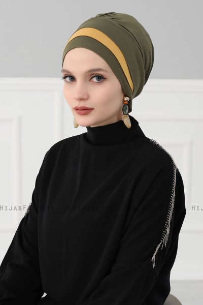 Elsa - Khaki & Sennepsgul Bomuld Turban