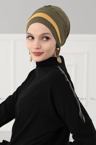 Elsa - Khaki & Sennepsgul Bomuld Turban