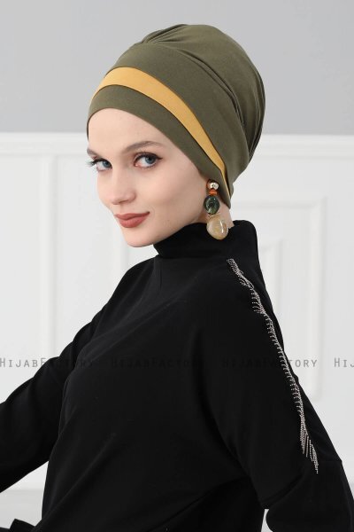 Elsa - Khaki & Sennepsgul Bomuld Turban