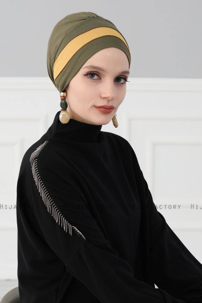 Elsa - Khaki & Sennepsgul Bomuld Turban