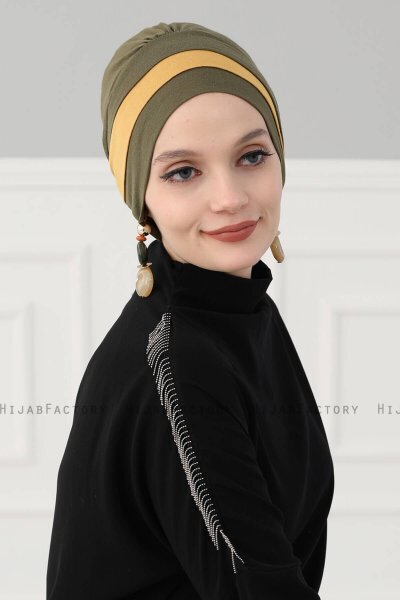 Elsa - Khaki & Sennepsgul Bomuld Turban