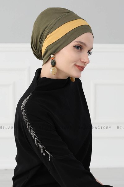 Elsa - Khaki & Sennepsgul Bomuld Turban