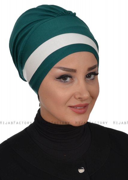 Elsa - Mørkegrøn & Creme Bomuld Turban