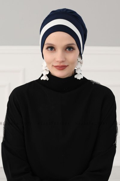Elsa - Marine Blå & Creme Bomuld Turban