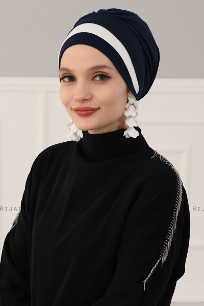 Elsa - Marine Blå & Creme Bomuld Turban