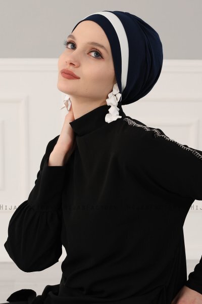 Elsa - Marine Blå & Creme Bomuld Turban