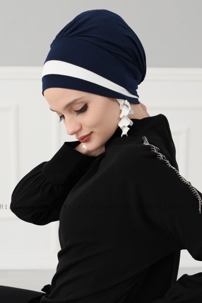 Elsa - Marine Blå & Creme Bomuld Turban