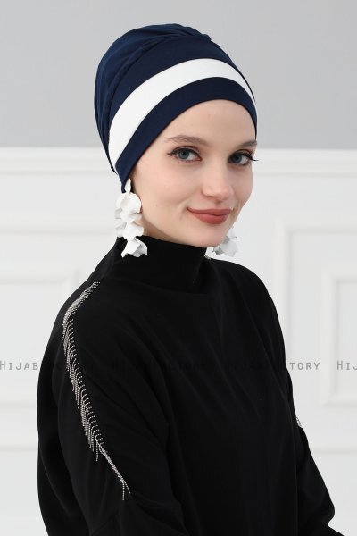 Elsa - Marine Blå & Creme Bomuld Turban