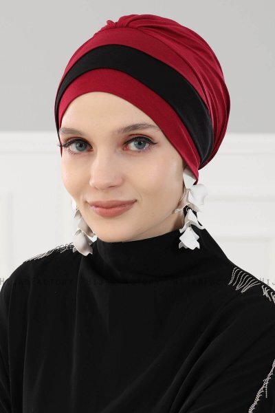 Elsa - Bordeaux & Sort Bomuld Turban