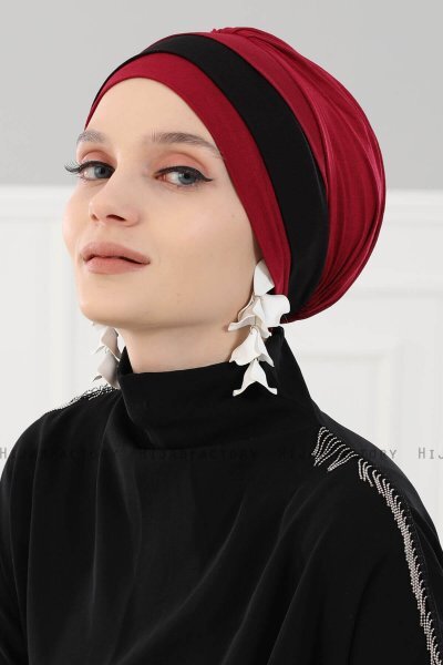Elsa - Bordeaux & Sort Bomuld Turban