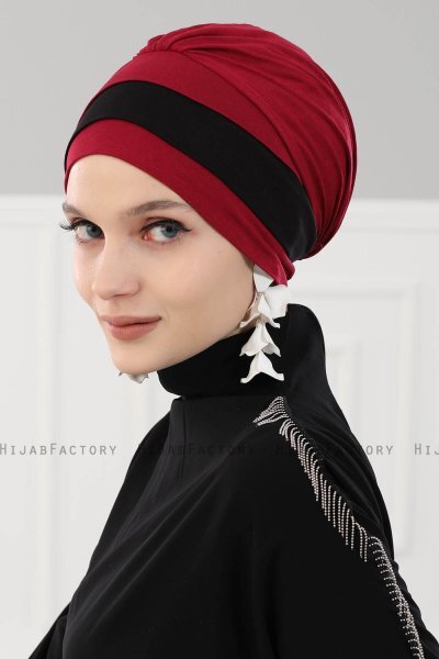 Elsa - Bordeaux & Sort Bomuld Turban