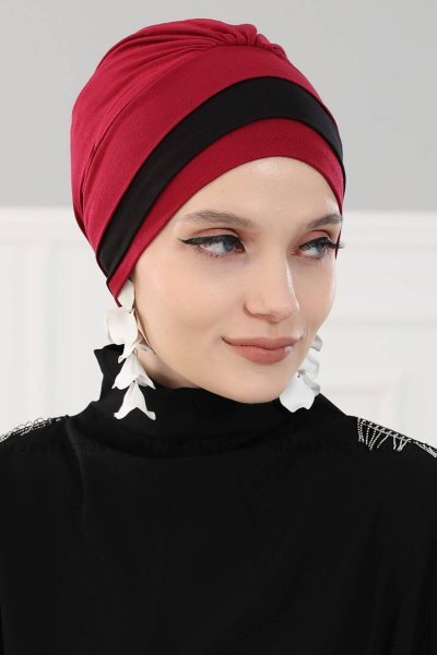 Elsa - Bordeaux & Sort Bomuld Turban