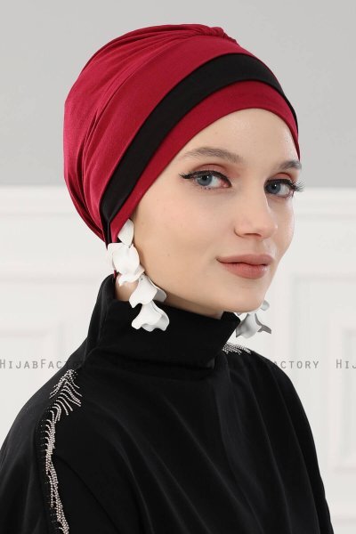 Elsa - Bordeaux & Sort Bomuld Turban