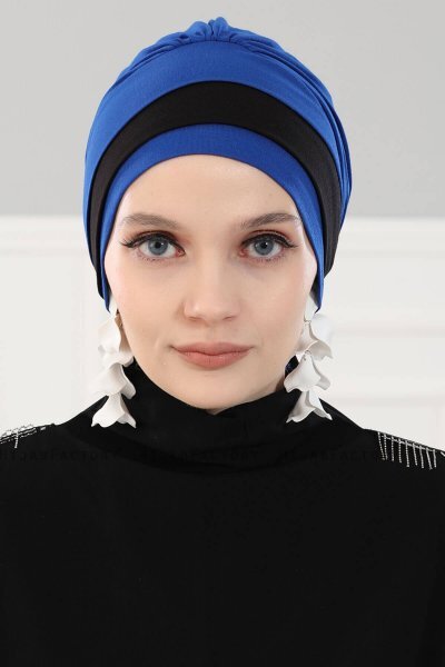 Elsa - Blå & Sort Bomuld Turban