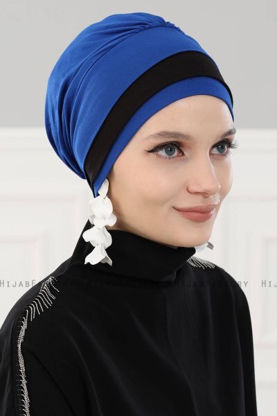 Elsa - Blå & Sort Bomuld Turban