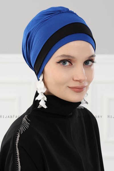 Elsa - Blå & Sort Bomuld Turban