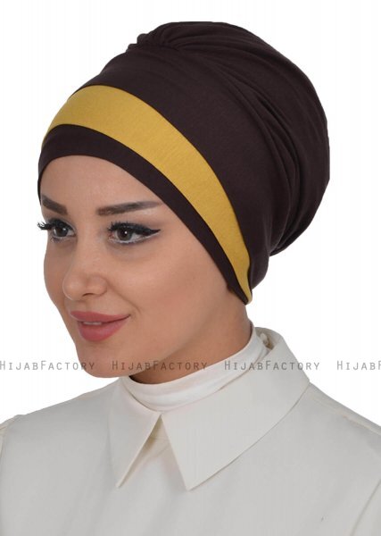 Elsa - Brun & Sennepsgul Bomuld Turban