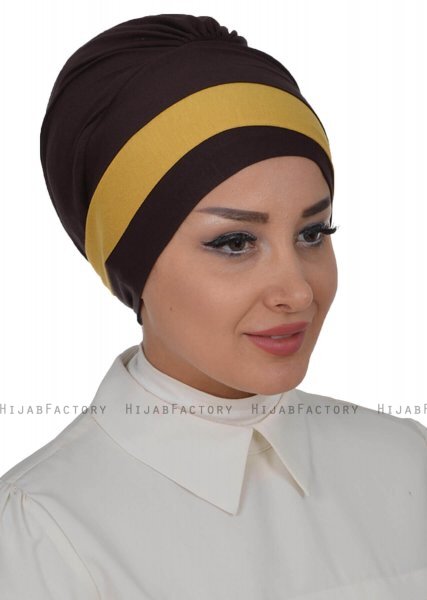 Elsa - Brun & Sennepsgul Bomuld Turban