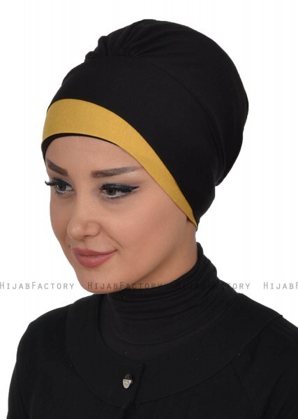 Elsa - Sort & Sennepsgul Bomuld Turban