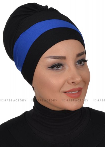 Elsa - Sort & Blå Bomuld Turban