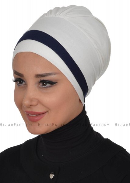 Elsa - Creme & Marine Blå Bomuld Turban