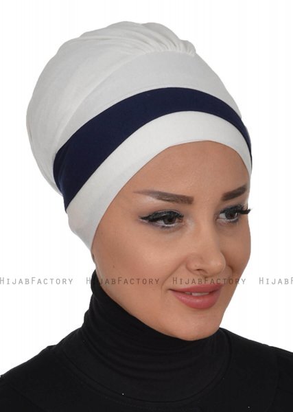 Elsa - Creme & Marine Blå Bomuld Turban