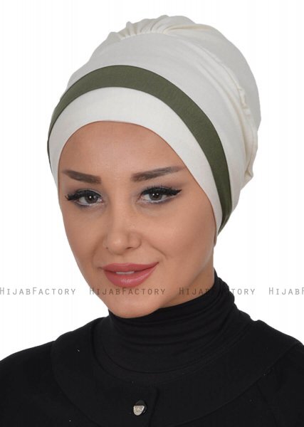 Elsa - Creme & Khaki Bomuld Turban