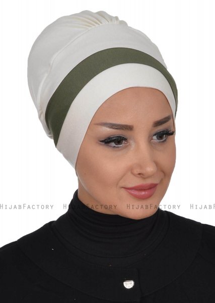 Elsa - Creme & Khaki Bomuld Turban