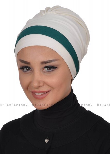Elsa - Creme & Mørkegrøn Bomuld Turban
