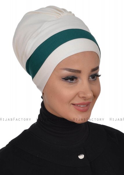 Elsa - Creme & Mørkegrøn Bomuld Turban