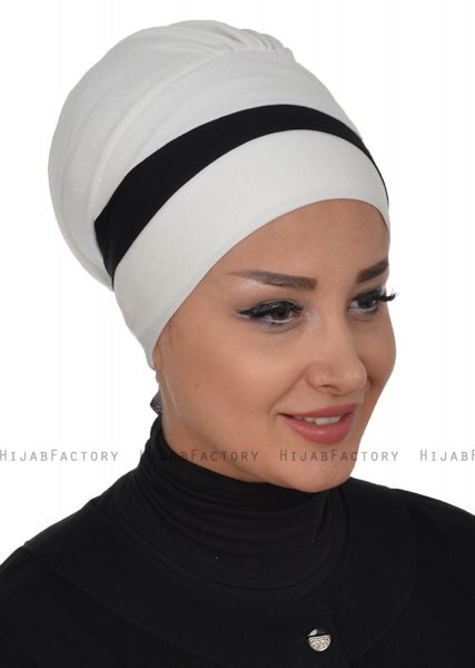 Elsa - Creme & Sort Bomuld Turban