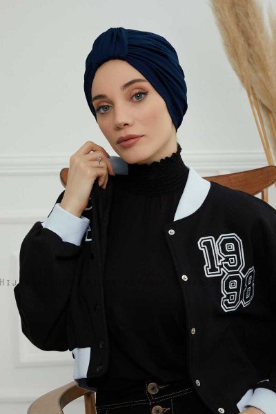 Laura - Marine Blå Bomuld Turban