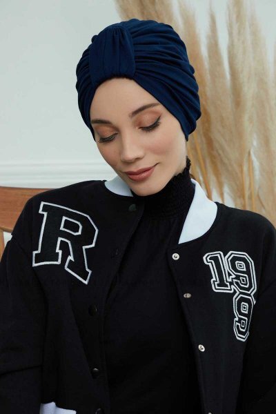 Laura - Marine Blå Bomuld Turban