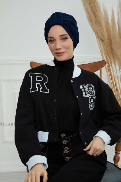 Laura - Marine Blå Bomuld Turban
