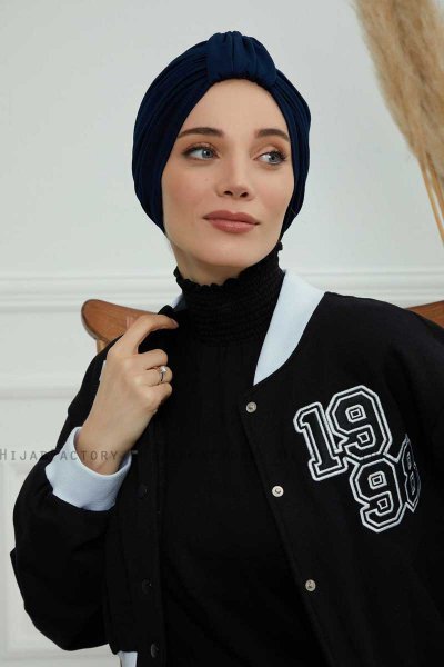 Laura - Marine Blå Bomuld Turban