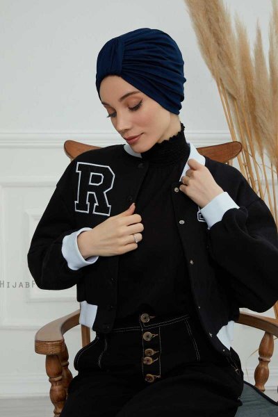 Laura - Marine Blå Bomuld Turban