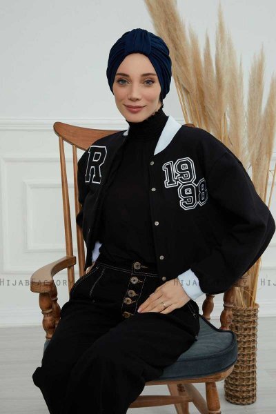 Laura - Marine Blå Bomuld Turban