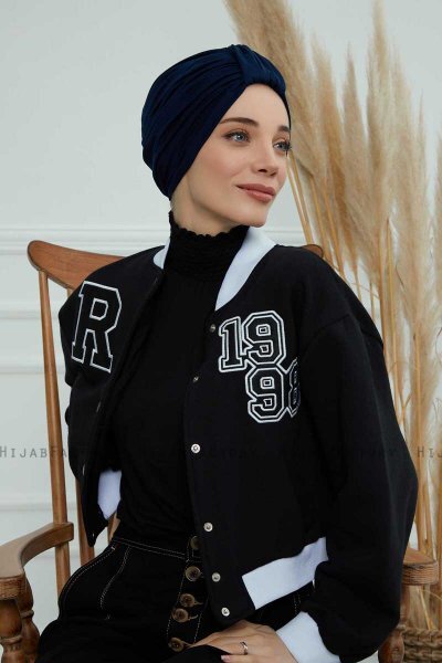 Laura - Marine Blå Bomuld Turban