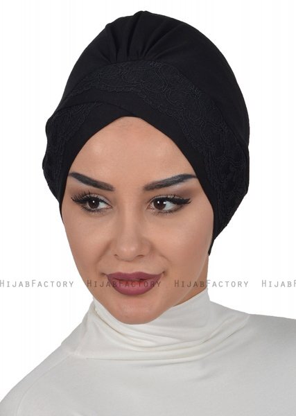 Molly - Sort Lace Bomuld Turban