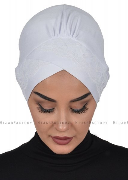 Molly - Hvid Lace Bomuld Turban