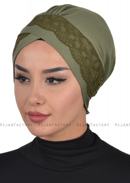 Molly - Khaki Lace Bomuld Turban - Ayse Turban