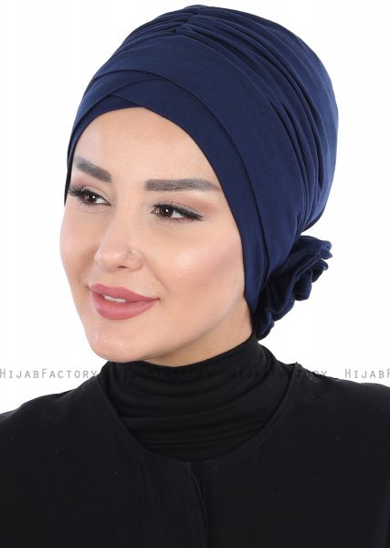 Elisabeth - Marine Blå Bomuld Turban