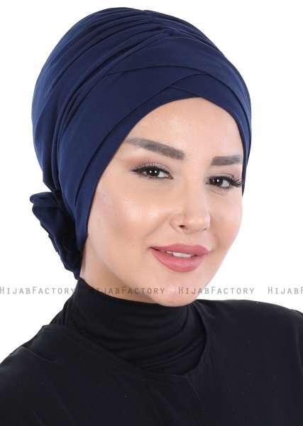 Elisabeth - Marine Blå Bomuld Turban