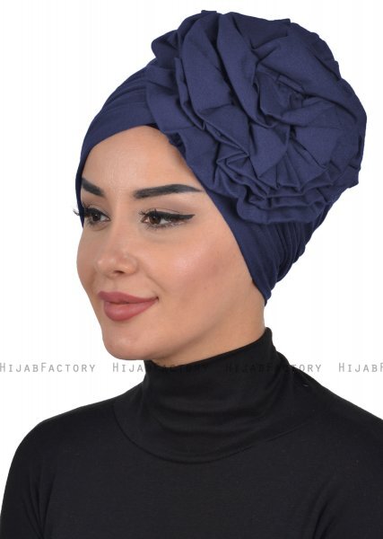 Kerstin - Marine Blå Bomuld Turban - Ayse Turban