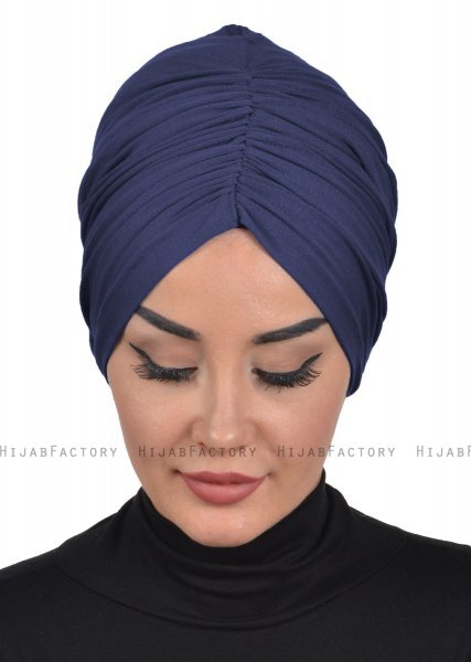 Kerstin - Marine Blå Bomuld Turban - Ayse Turban