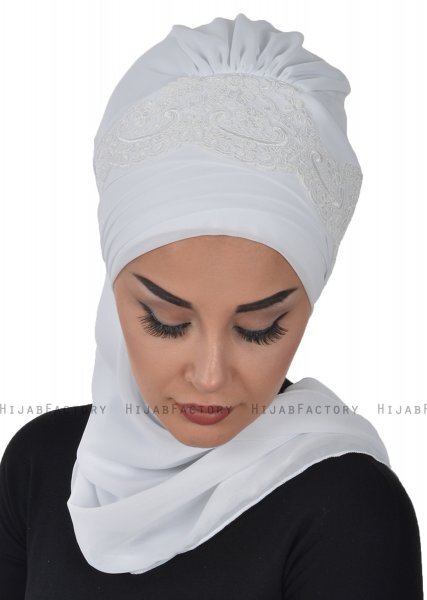 Celine - Hvid Chiffon Turban - Ayse Turban